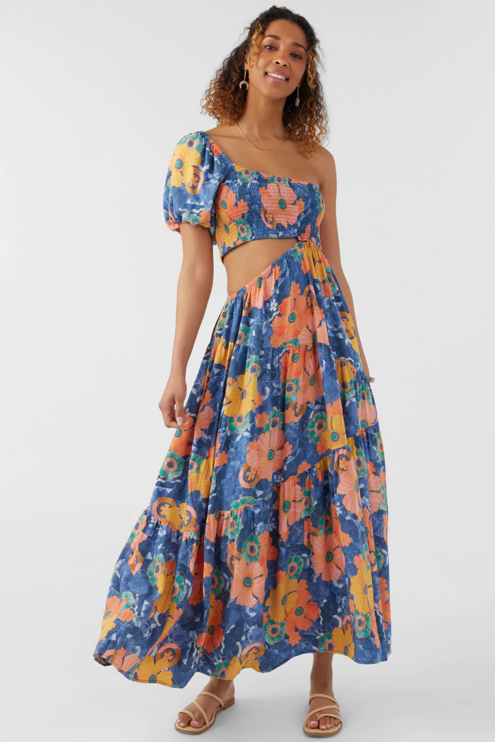 Colorful Floral Print Tiered Skirt Puff Sleeve Maxi Dress Colorful Floral Print Tiered Skirt Puff Sleeve Maxi Dress
