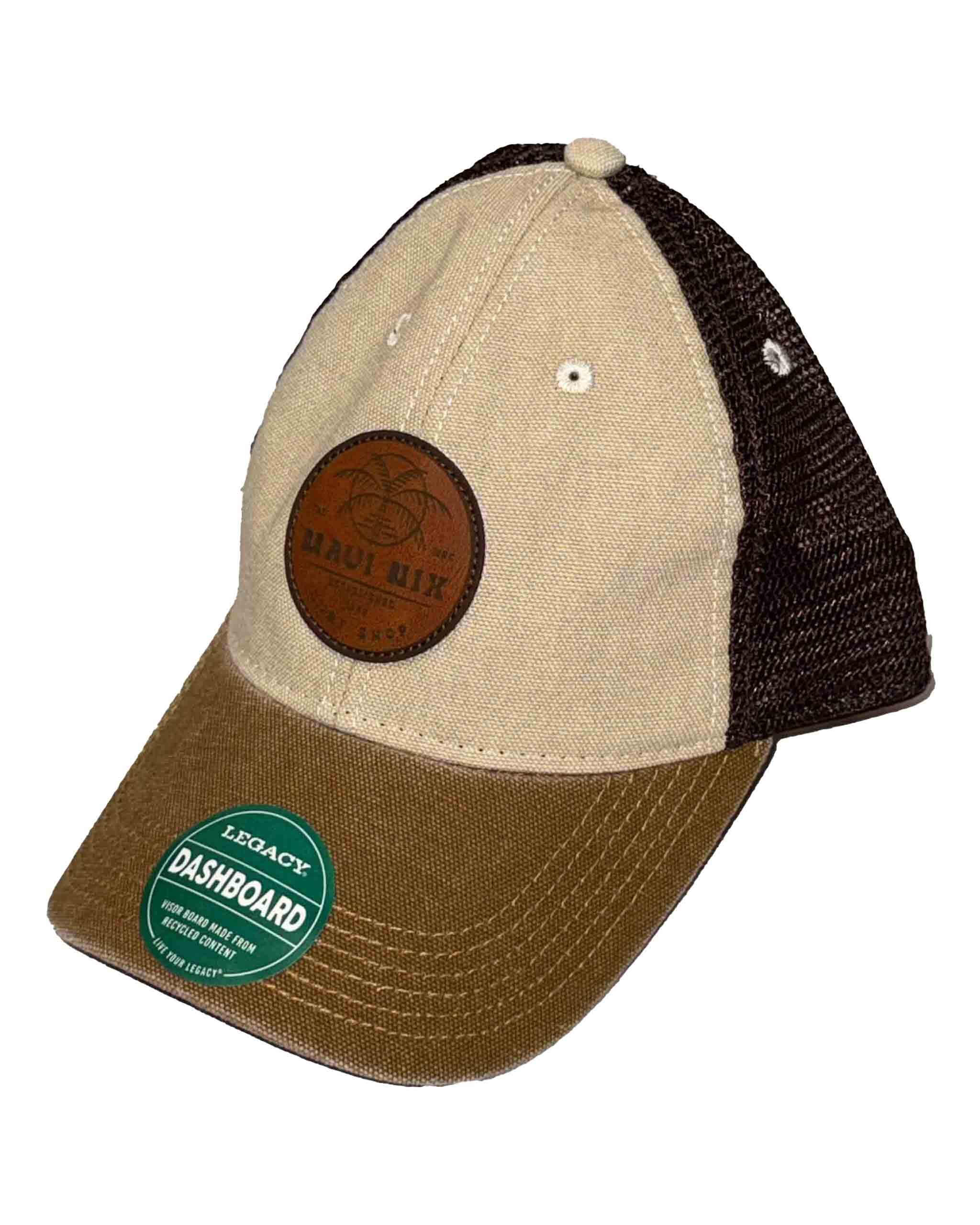 This is an image of maui nix dash round patch trucker hat