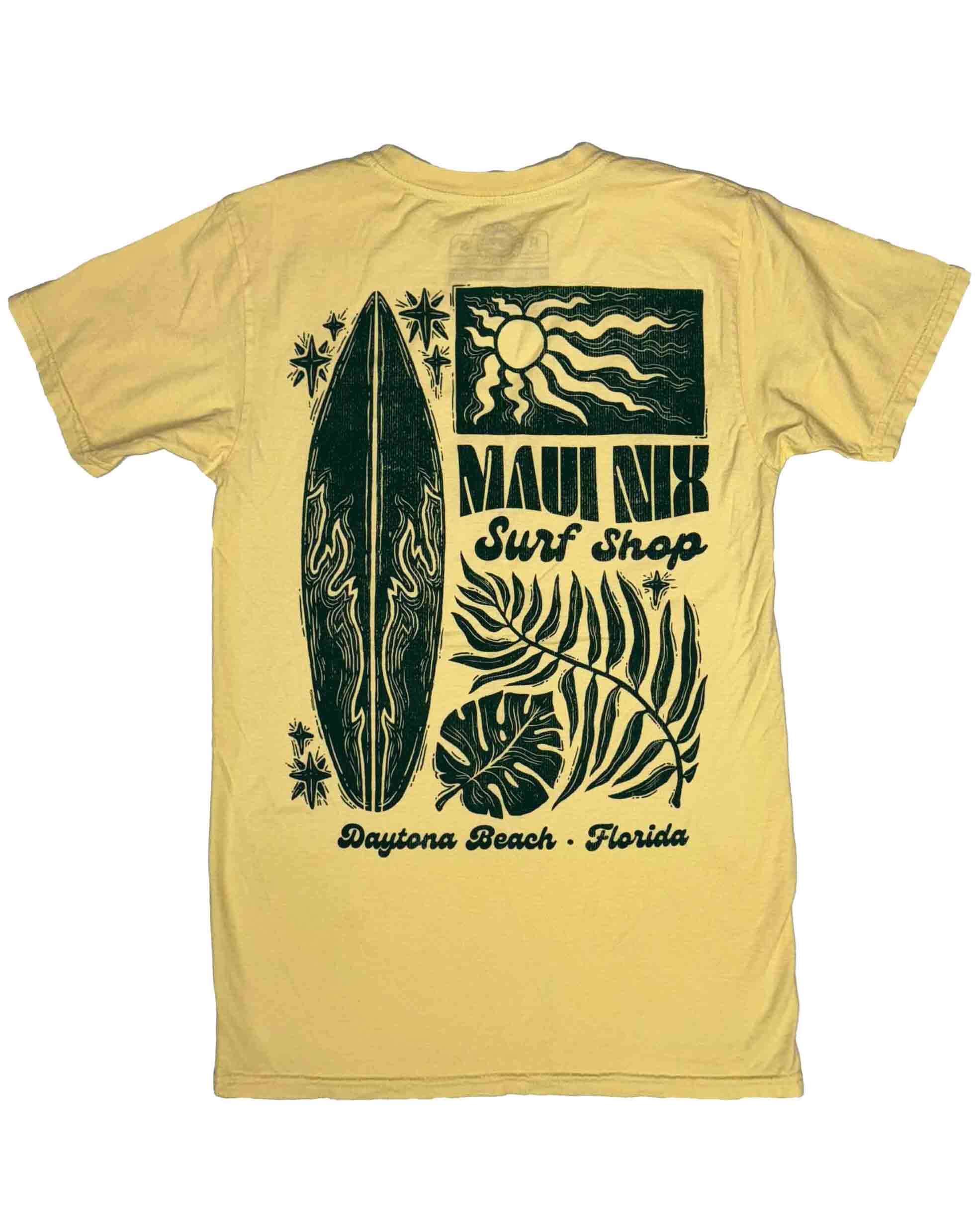 This is an image of Maui Nix patchwork surf t-shirt