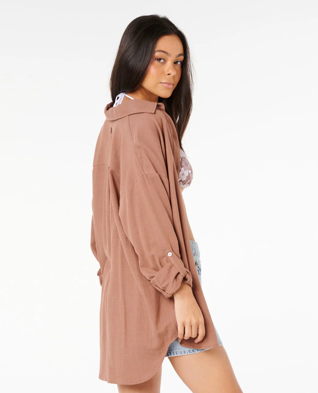 This is an image of rip curl womens premium linen long sleeve button through shirt