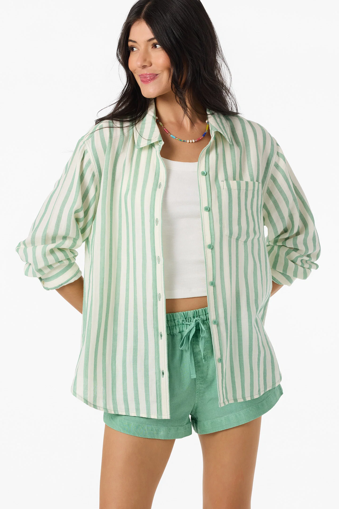 This is an image of oneill womens Leni Stripe Relaxed Long Sleeve Top