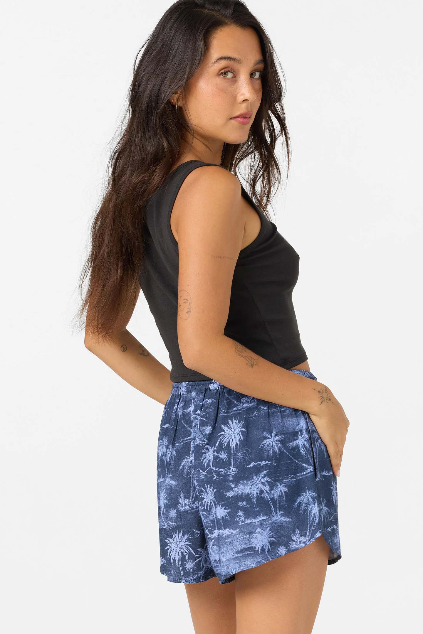 This is an image of Millie Tropical Scene Beach Shorts